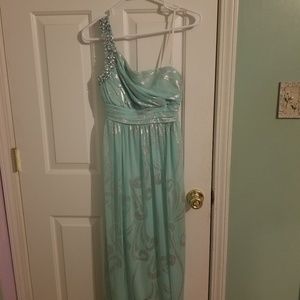 Mint green dress with silver design one sholder